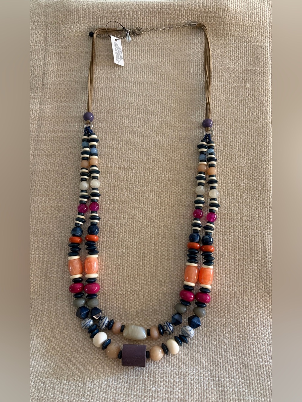 Chico's Multicolor Beaded Layered Necklace - Navy, Coral, Fuchsia, Cream, Purple